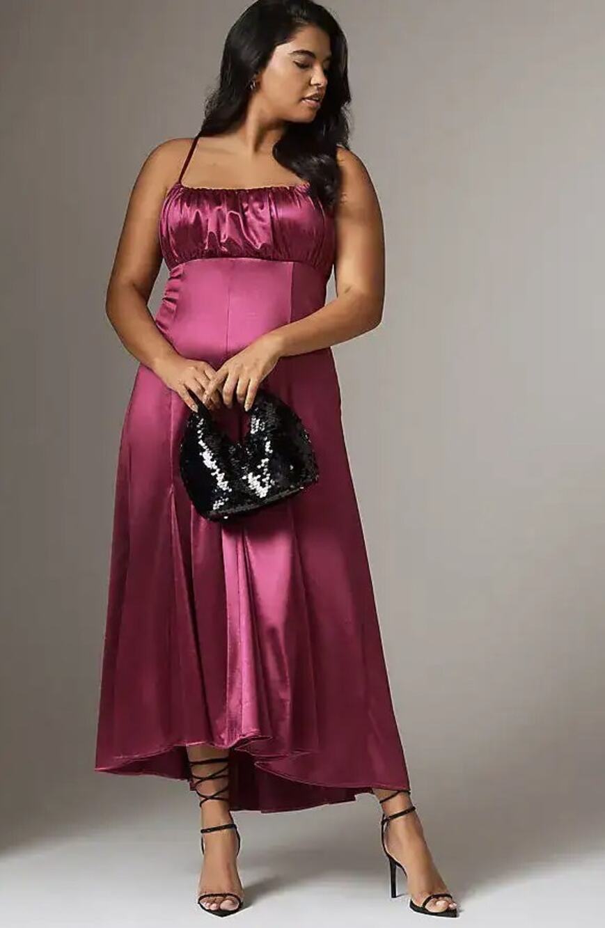 NWT Maeve Anthropologie Satin Drop Waist Midi Dress Orchid Pink Holiday Party 3X